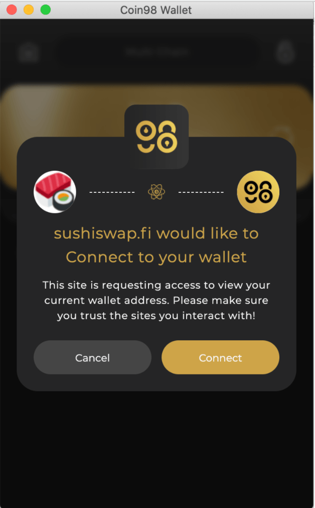 Petunjuk untuk menghubungkan Coin98 Wallet dengan SushiSwap