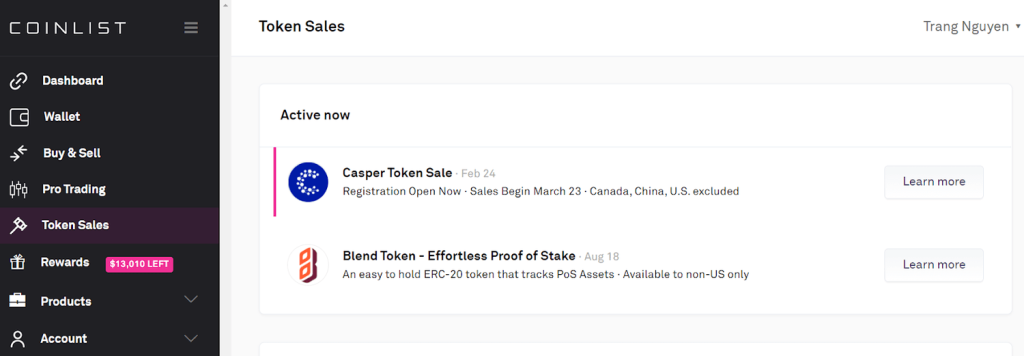 Instrucțiuni pentru a cumpăra jetoane Casper și MINA de vânzare pe Coinlist
