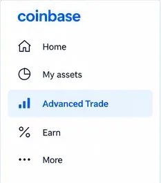 Simplified Coinbase navigation with Advanced Trade highlighted.