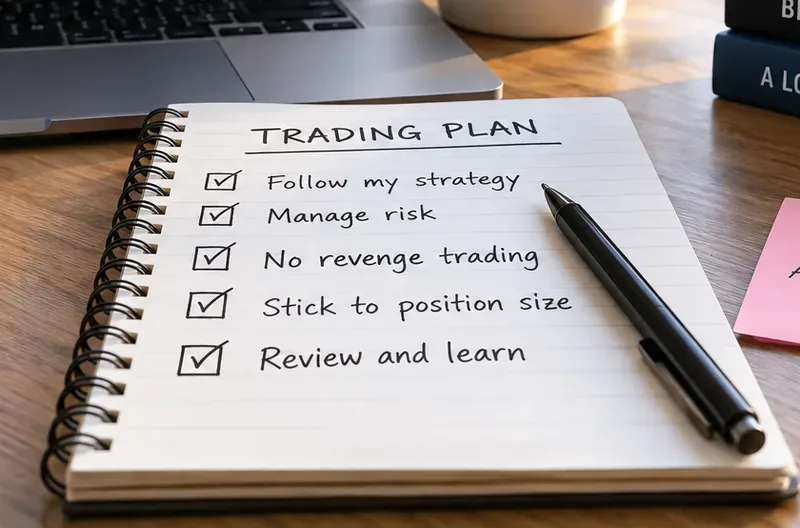Ein schriftlicher Handelsplan mit geprüften Regeln zur Strategieumsetzung, zum Risikomanagement, zur Vermeidung von Rachehandel, zur Positionsgrößenkontrolle und zur Performanceanalyse
