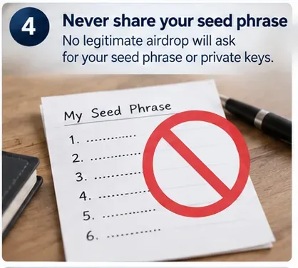 Paper labeled seed phrase covered by a red prohibition symbol