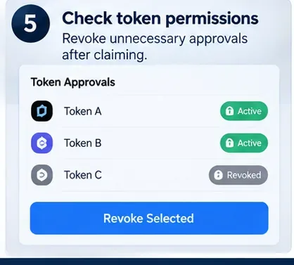 Token approval management screen showing active permissions and a revoke control