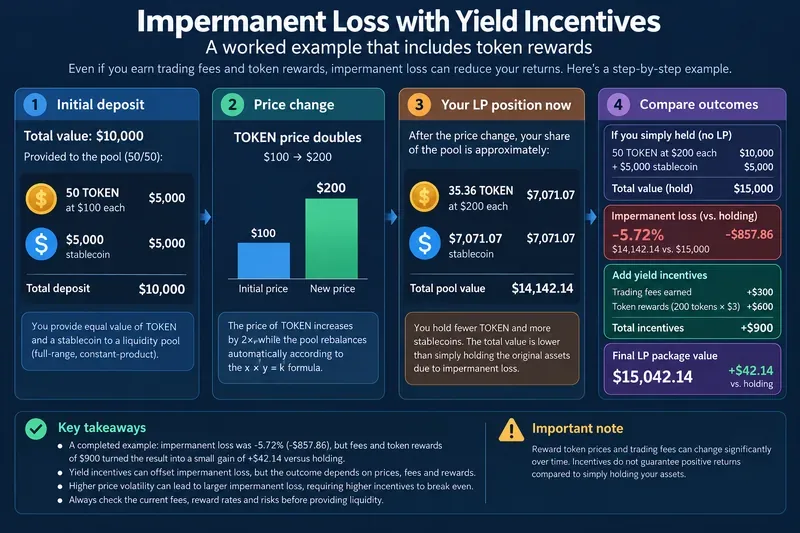 Impermanent Loss With Yield Incentives: A Worked Example Including Token Rewards