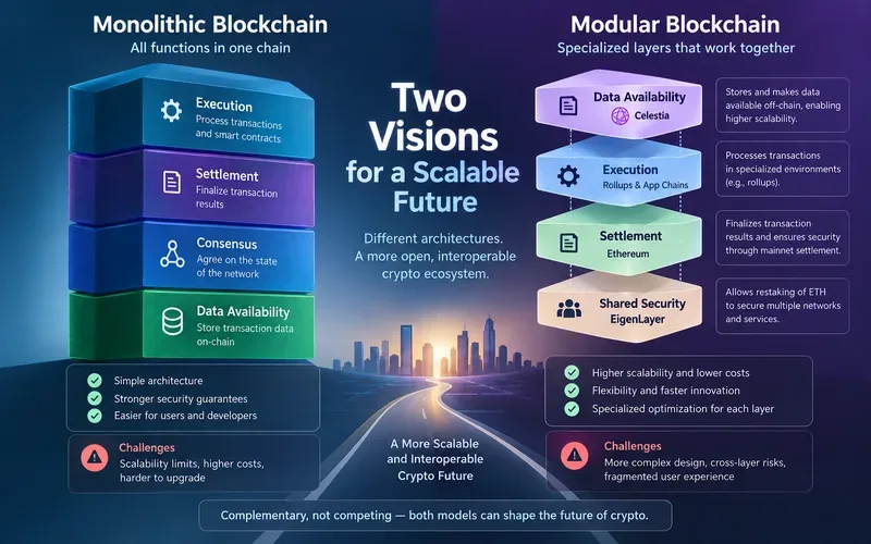 Blockchains modulares versus monolíticas: Celestia, EigenLayer e o que vem a seguir