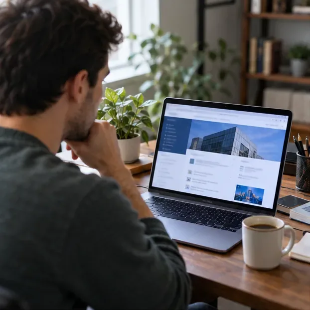 A retail investor reviews a public company investor-relations webpage on a laptop at a home desk.