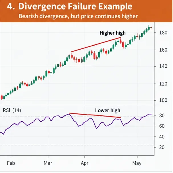 Starker Aufwärtstrend setzt sich fort, obwohl der RSI eine bärische Divergenz anzeigt.